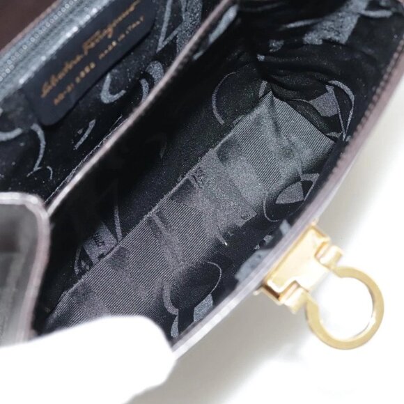 Salvatore Ferragamo Gancini Hand Bag Leather 2way Dark Brown Gold Auth 103214 - Picture 11 of 16